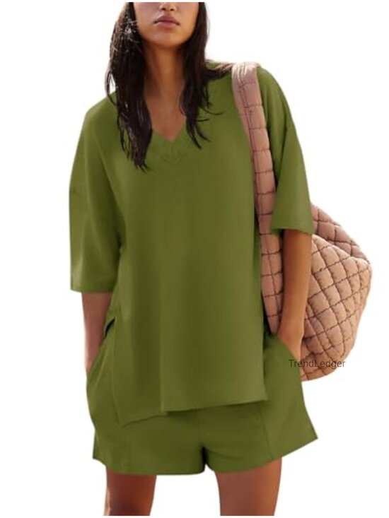 Other - Womens 2 Piece Lounge Set Cotton Blend Oversized Top Elastic Waist Shorts